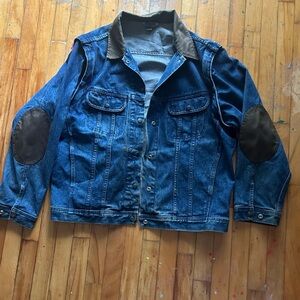 Vintage dakota Denim Jacket with elbow Accents contrast collar